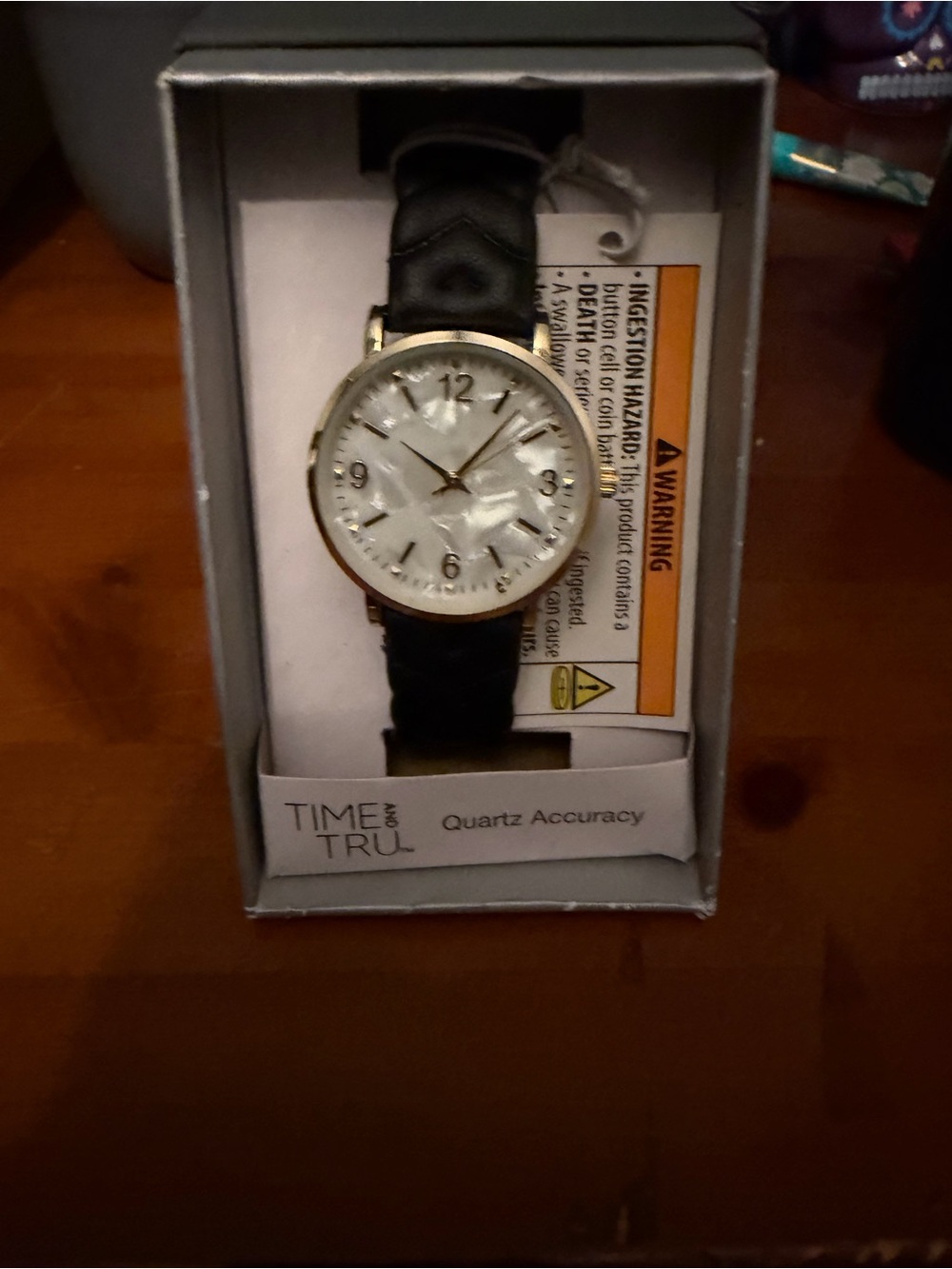 Time and Tru Men's Black Leather Strap Watch with Gold Case